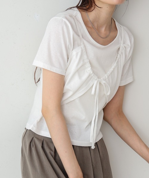 Bab(バブ)の「ビスチェレイヤードデザイントップス(Tシャツ/カットソー・レディース・ライトブルー/ブラック/オフホワイト/杢グレー・M)」の5枚目の写真
