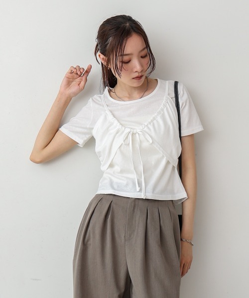Bab(バブ)の「ビスチェレイヤードデザイントップス(Tシャツ/カットソー・レディース・ライトブルー/ブラック/オフホワイト/杢グレー・M)」の9枚目の写真