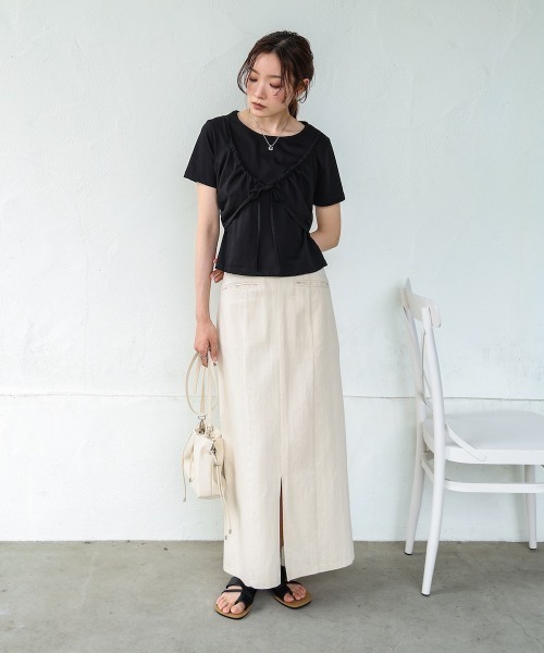 Bab(バブ)の「ビスチェレイヤードデザイントップス(Tシャツ/カットソー・レディース・ライトブルー/ブラック/オフホワイト/杢グレー・M)」の16枚目の写真
