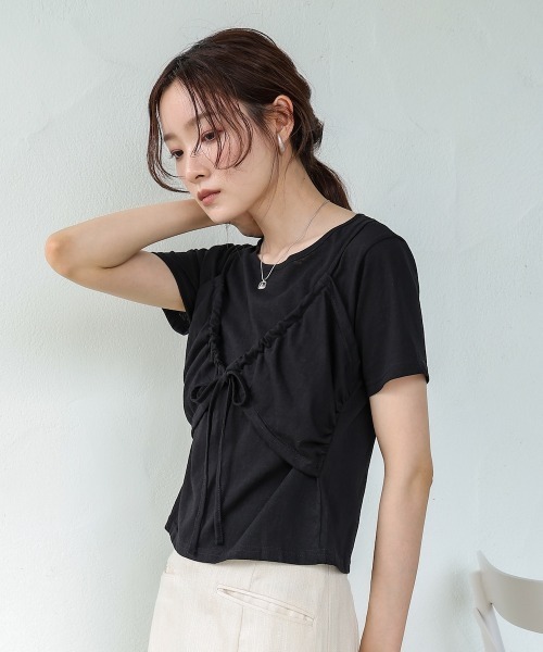Bab(バブ)の「ビスチェレイヤードデザイントップス(Tシャツ/カットソー・レディース・ライトブルー/ブラック/オフホワイト/杢グレー・M)」の17枚目の写真