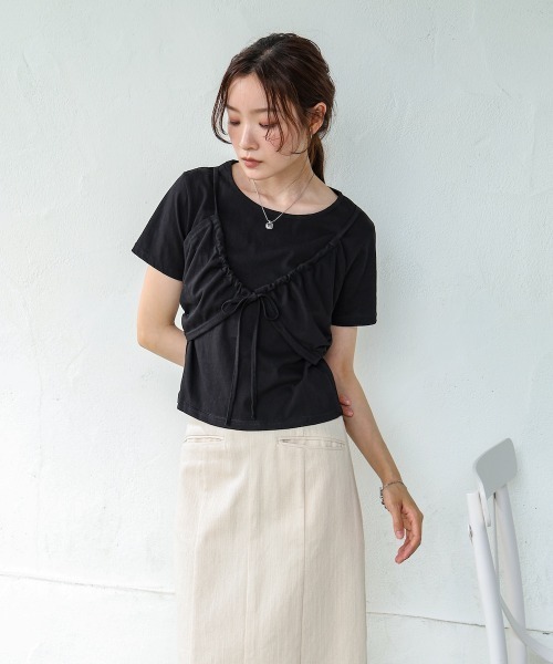 Bab(バブ)の「ビスチェレイヤードデザイントップス(Tシャツ/カットソー・レディース・ライトブルー/ブラック/オフホワイト/杢グレー・M)」の19枚目の写真
