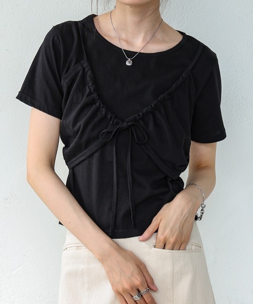 Bab(バブ)の「ビスチェレイヤードデザイントップス(Tシャツ/カットソー・レディース・ライトブルー/ブラック/オフホワイト/杢グレー・M)」の22枚目の写真