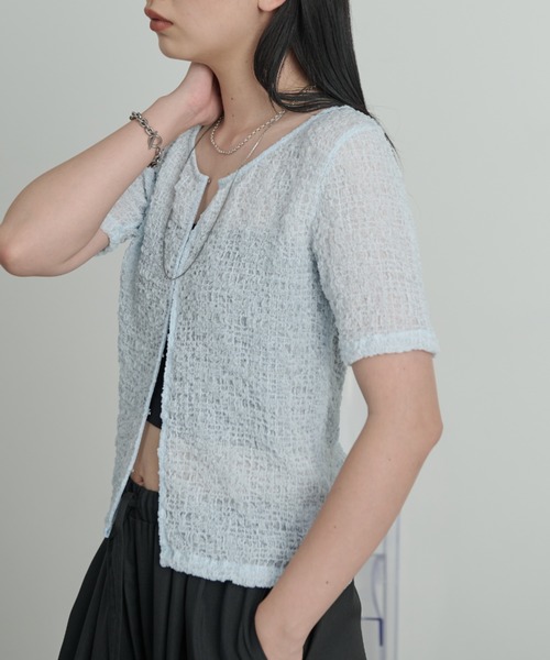 Aunt Marie's(アントマリーズ)の「フロントホックシャーリングシアートップス(Tシャツ/カットソー・レディース・アイボリー/ブラック/ライトブルー/ライトピンク・FREE)」の7枚目の写真