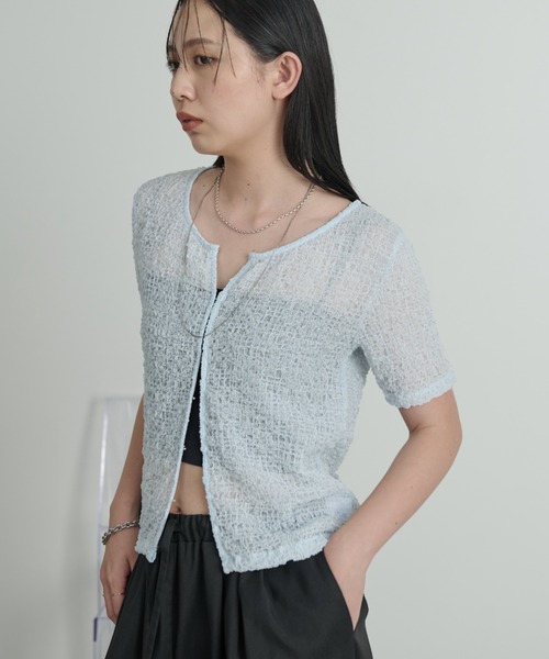 Aunt Marie's(アントマリーズ)の「フロントホックシャーリングシアートップス(Tシャツ/カットソー・レディース・アイボリー/ブラック/ライトブルー/ライトピンク・FREE)」の9枚目の写真