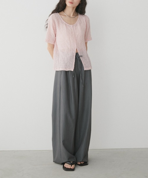 Aunt Marie's(アントマリーズ)の「フロントホックシャーリングシアートップス(Tシャツ/カットソー・レディース・アイボリー/ブラック/ライトブルー/ライトピンク・FREE)」の15枚目の写真