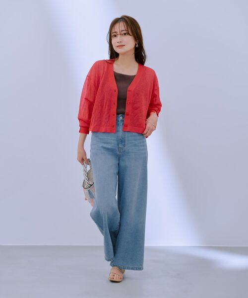 都内で シャイニーシアーフレアカーディガン 【低身長・小柄女性 トップス