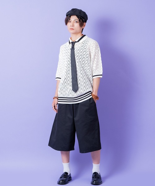 a.p.o.v.(エーピーオービー)の「a.p.o.v. ライン襟切り替え透かし編みニットポロシャツ(ポロシャツ・メンズ・ホワイト/ブラック/カーキ・ONESIZE)」の7枚目の写真