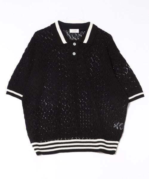 a.p.o.v.(エーピーオービー)の「a.p.o.v. ライン襟切り替え透かし編みニットポロシャツ(ポロシャツ・メンズ・ホワイト/ブラック/カーキ・ONESIZE)」の12枚目の写真