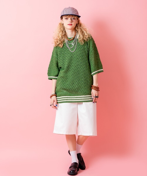 a.p.o.v.(エーピーオービー)の「a.p.o.v. ライン襟切り替え透かし編みニットポロシャツ(ポロシャツ・メンズ・ホワイト/ブラック/カーキ・ONESIZE)」の14枚目の写真