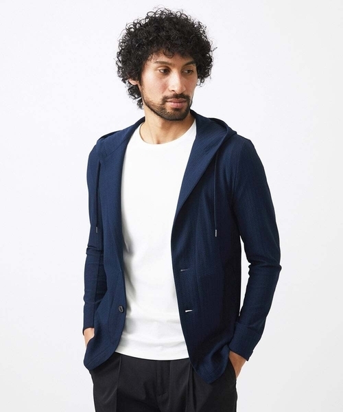 MICHEL KLEIN HOMME (ミッシェルクランオム)の「サッカー柄フードジャケット(テーラードジャケット・メンズ・ライトグレー/ライトブルー/ネイビー・MEDIUM/LARGE/X-LARGE)」の3枚目の写真