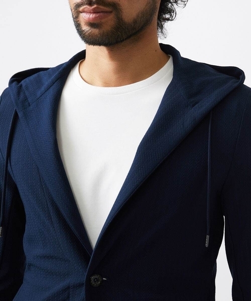 MICHEL KLEIN HOMME (ミッシェルクランオム)の「サッカー柄フードジャケット(テーラードジャケット・メンズ・ライトグレー/ライトブルー/ネイビー・MEDIUM/LARGE/X-LARGE)」の9枚目の写真