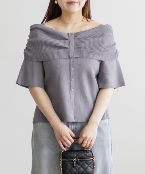 CLETTE（クレット）の「フロントボタンオフショル風ニット（ニット/セーター・レディース・ブラック/アイボリー/その他/ラベンダー・LL/3L/4L）」の16枚目の写真