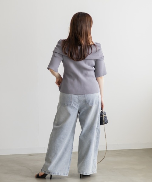 CLETTE（クレット）の「フロントボタンオフショル風ニット（ニット/セーター・レディース・ブラック/アイボリー/その他/ラベンダー・LL/3L/4L）」の19枚目の写真