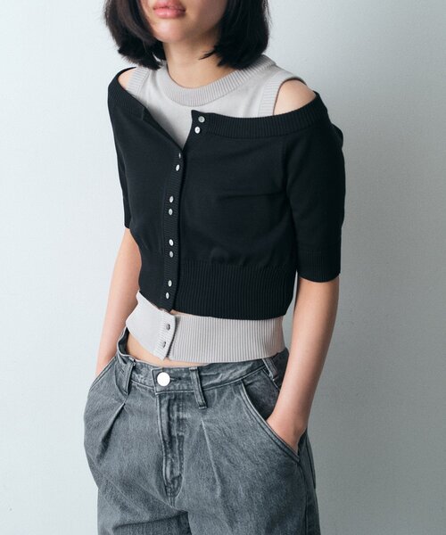 CODE A（コードエー）の「design knit short cardigan（カーディガン/ボレロ・レディース・ブラック/ライトブルー/ライトグレー・00）」の12枚目の写真