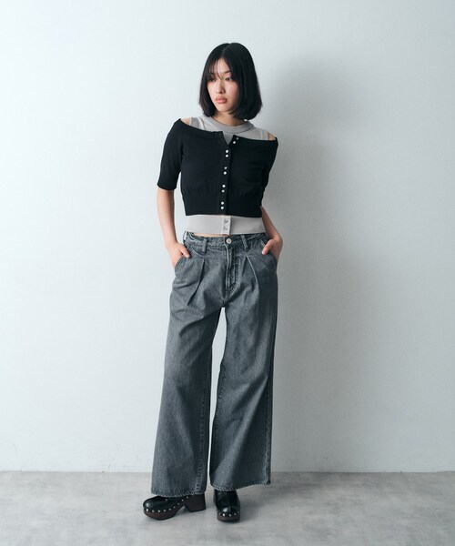 CODE A（コードエー）の「design knit short cardigan（カーディガン/ボレロ・レディース・ブラック/ライトブルー/ライトグレー・00）」の15枚目の写真