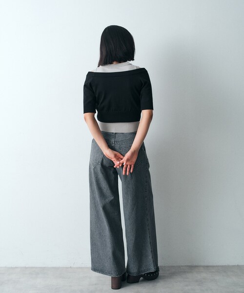 CODE A（コードエー）の「design knit short cardigan（カーディガン/ボレロ・レディース・ブラック/ライトブルー/ライトグレー・00）」の16枚目の写真
