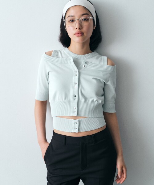 CODE A（コードエー）の「design knit short cardigan（カーディガン/ボレロ・レディース・ブラック/ライトブルー/ライトグレー・00）」の17枚目の写真
