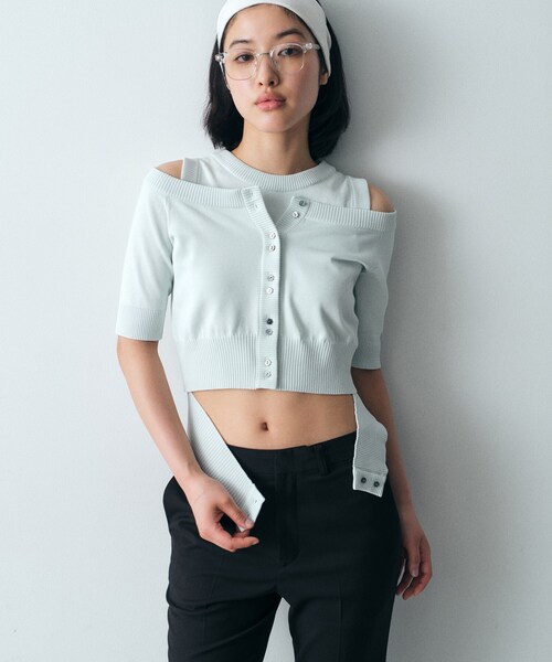 CODE A（コードエー）の「design knit short cardigan（カーディガン/ボレロ・レディース・ブラック/ライトブルー/ライトグレー・00）」の18枚目の写真