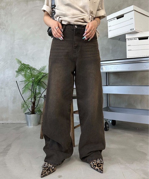 the open product タイダイ デニム パンツ トレンド＆体型カバー両立/全骨格OK】カーブデニムパンツ