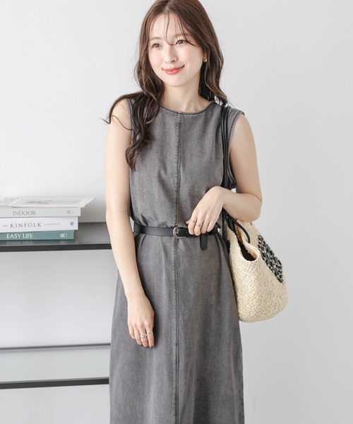 AMELY（エミリー）の「バックリボン デニムワンピース [ベルト付き]（ワンピース・レディース・グレー/ブルー/ライトブルー・L/M）」の5枚目の写真
