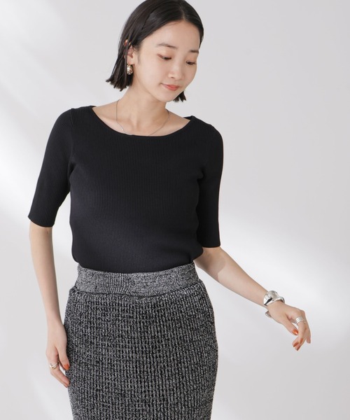 NANO universe（ナノユニバース）の「ボートネックリブニットトップス（ニット/セーター・レディース・ホワイト/ブラック/グレー・FREE）」の2枚目の写真