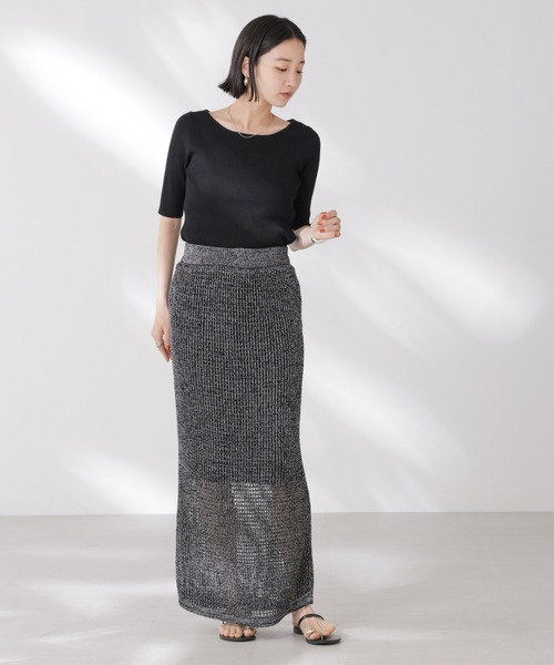 NANO universe（ナノユニバース）の「ボートネックリブニットトップス（ニット/セーター・レディース・ホワイト/ブラック/グレー・FREE）」の7枚目の写真