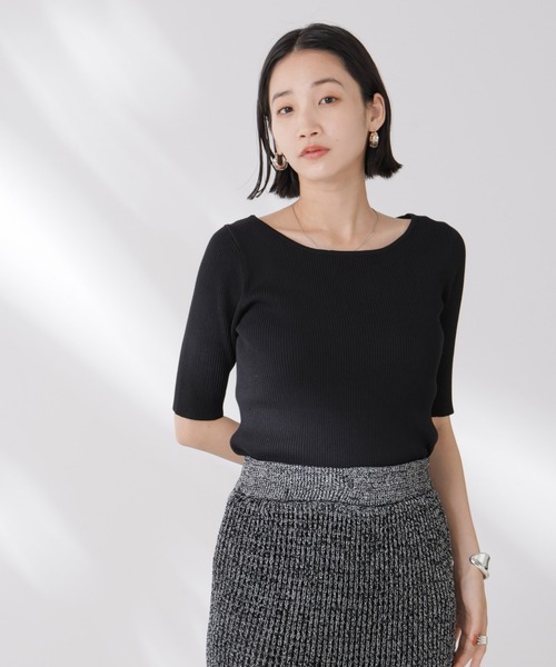 NANO universe（ナノユニバース）の「ボートネックリブニットトップス（ニット/セーター・レディース・ホワイト/ブラック/グレー・FREE）」の5枚目の写真