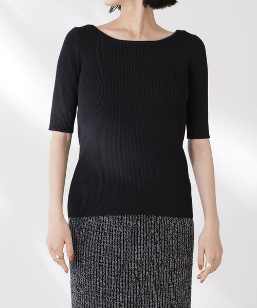 NANO universe（ナノユニバース）の「ボートネックリブニットトップス（ニット/セーター・レディース・ホワイト/ブラック/グレー・FREE）」の11枚目の写真