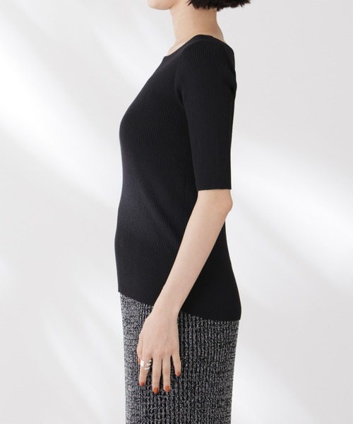 NANO universe（ナノユニバース）の「ボートネックリブニットトップス（ニット/セーター・レディース・ホワイト/ブラック/グレー・FREE）」の12枚目の写真