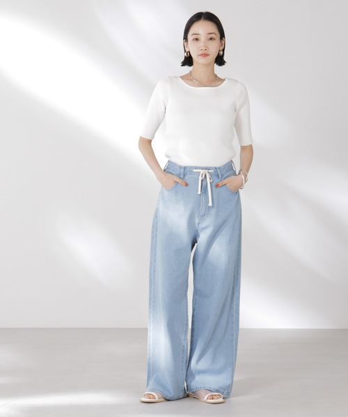 NANO universe（ナノユニバース）の「ボートネックリブニットトップス（ニット/セーター・レディース・ホワイト/ブラック/グレー・FREE）」の21枚目の写真