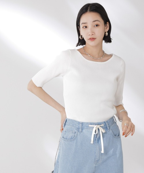 NANO universe（ナノユニバース）の「ボートネックリブニットトップス（ニット/セーター・レディース・ホワイト/ブラック/グレー・FREE）」の18枚目の写真