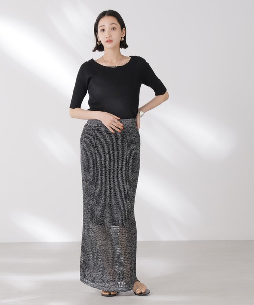 NANO universe（ナノユニバース）の「ボートネックリブニットトップス（ニット/セーター・レディース・ホワイト/ブラック/グレー・FREE）」の10枚目の写真