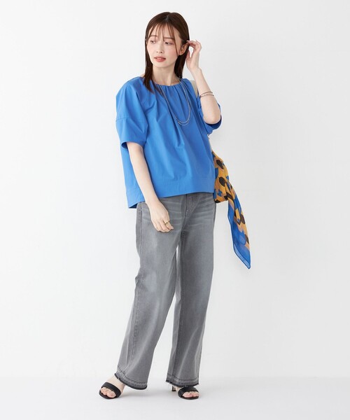SHIPS Colors（シップス カラーズ）の「SHIPS Colors:〈手洗い可能〉コットンナイロン バルーンスリーブ ブラウス◇（シャツ/ブラウス・レディース・ブラック/ブルー/キャメル・ONE SIZE）」の12枚目の写真