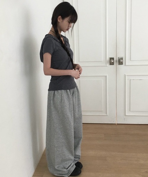 anyonemore（エニワンモア）の「[MADE] フードボタンボーダー半袖Tシャツ（Tシャツ/カットソー・レディース・ブラック/チャコール・FREE）」の11枚目の写真