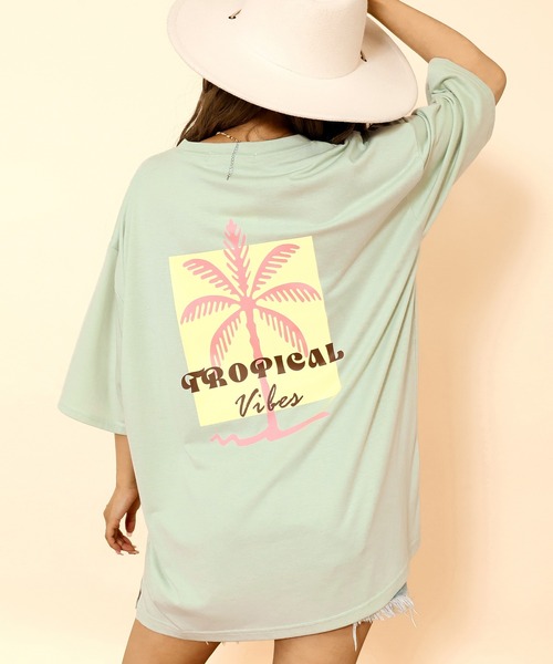 anap mimpi（アナップミンピ）の「カラー パームツリー プリント オーバーサイズ Tシャツ（Tシャツ/カットソー・レディース・ダークグレー/ミント/ブルー/オフホワイト・FREE）」の3枚目の写真