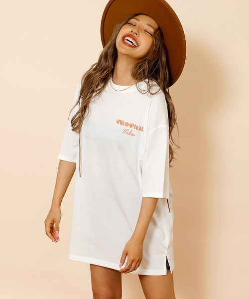 anap mimpi（アナップミンピ）の「カラー パームツリー プリント オーバーサイズ Tシャツ（Tシャツ/カットソー・レディース・ダークグレー/ミント/ブルー/オフホワイト・FREE）」の6枚目の写真