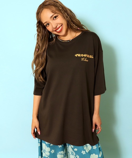 anap mimpi（アナップミンピ）の「カラー パームツリー プリント オーバーサイズ Tシャツ（Tシャツ/カットソー・レディース・ダークグレー/ミント/ブルー/オフホワイト・FREE）」の11枚目の写真