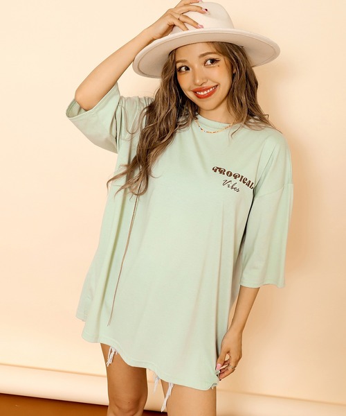 anap mimpi（アナップミンピ）の「カラー パームツリー プリント オーバーサイズ Tシャツ（Tシャツ/カットソー・レディース・ダークグレー/ミント/ブルー/オフホワイト・FREE）」の17枚目の写真