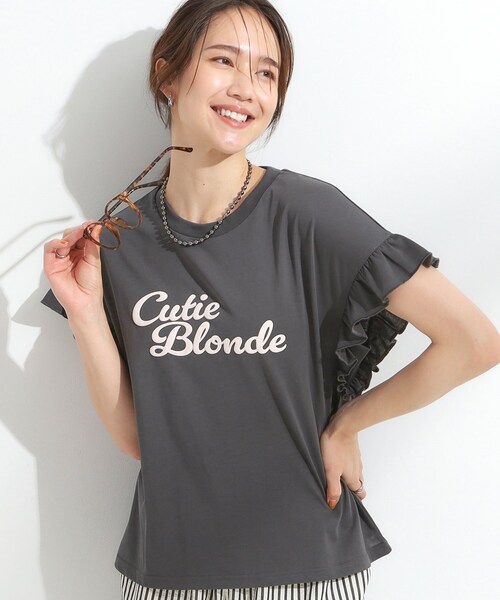 Cutie Blonde（キューティーブロンド）の「【S-LL/汗ジミ軽減/ひんやり/UVカット】フリルTシャツ（Tシャツ/カットソー・レディース・ピンク/イエロー系その他/ホワイト/チャコールグレー・01/04/02/03）」の2枚目の写真