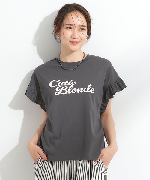 Cutie Blonde（キューティーブロンド）の「【S-LL/汗ジミ軽減/ひんやり/UVカット】フリルTシャツ（Tシャツ/カットソー・レディース・ピンク/イエロー系その他/ホワイト/チャコールグレー・01/04/02/03）」の7枚目の写真