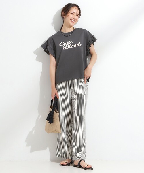Cutie Blonde（キューティーブロンド）の「【S-LL/汗ジミ軽減/ひんやり/UVカット】フリルTシャツ（Tシャツ/カットソー・レディース・ピンク/イエロー系その他/ホワイト/チャコールグレー・01/04/02/03）」の5枚目の写真