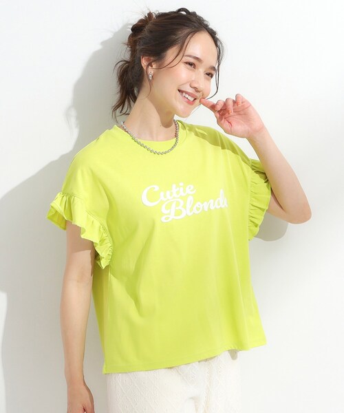 Cutie Blonde（キューティーブロンド）の「【S-LL/汗ジミ軽減/ひんやり/UVカット】フリルTシャツ（Tシャツ/カットソー・レディース・ピンク/イエロー系その他/ホワイト/チャコールグレー・01/04/02/03）」の22枚目の写真