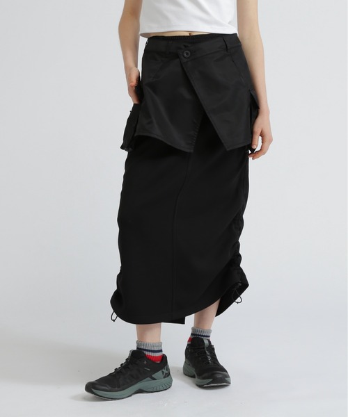 AVIREX（アヴィレックス）の「NYLON×DOUBLE KNIT LAYERED SKIRT/ナイロン×ダブルニットレイヤードスカート（スカート・レディース・グレー/オリーブ/ブラック・F）」の2枚目の写真