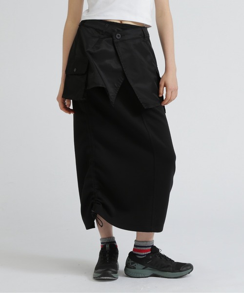 AVIREX（アヴィレックス）の「NYLON×DOUBLE KNIT LAYERED SKIRT/ナイロン×ダブルニットレイヤードスカート（スカート・レディース・グレー/オリーブ/ブラック・F）」の4枚目の写真