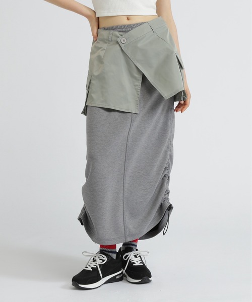 AVIREX（アヴィレックス）の「NYLON×DOUBLE KNIT LAYERED SKIRT/ナイロン×ダブルニットレイヤードスカート（スカート・レディース・グレー/オリーブ/ブラック・F）」の15枚目の写真