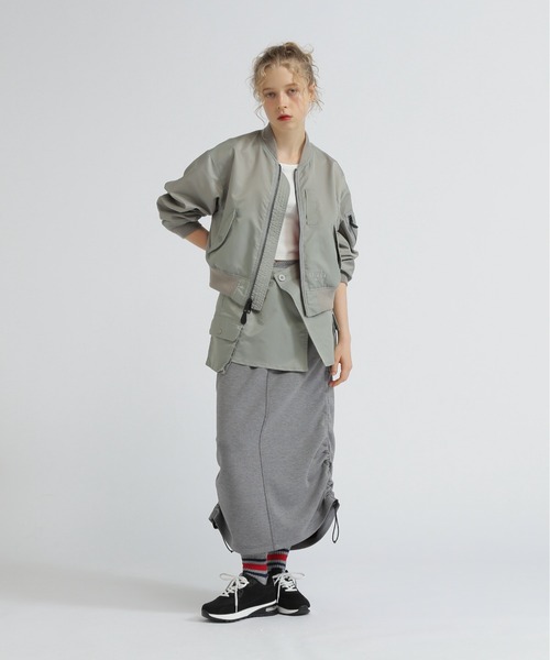 AVIREX（アヴィレックス）の「NYLON×DOUBLE KNIT LAYERED SKIRT/ナイロン×ダブルニットレイヤードスカート（スカート・レディース・グレー/オリーブ/ブラック・F）」の17枚目の写真