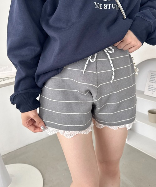 セール】裾レースボーダーリブショートパンツ(その他パンツ セール】裾レースボーダーリブショートパンツ(その他パンツ