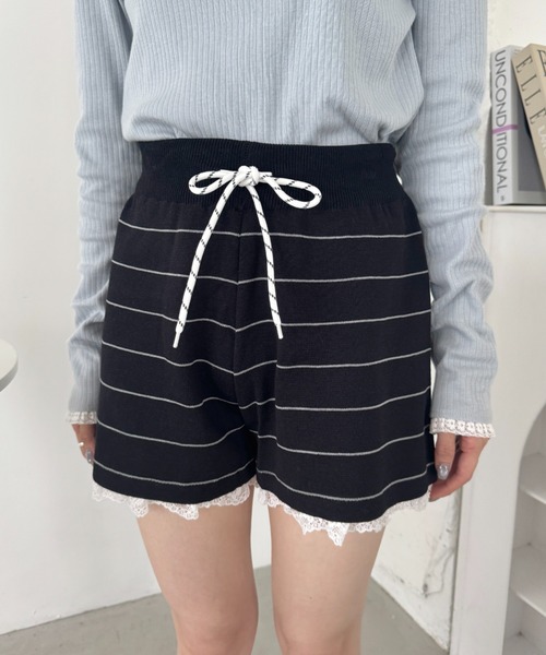 セール】裾レースボーダーリブショートパンツ(その他パンツ セール】裾レースボーダーリブショートパンツ(その他パンツ