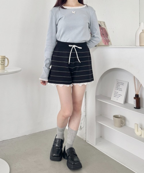 SOLLON.(ソルロン)の「裾レースボーダーリブショートパンツ(その他パンツ・レディース・グレー/アイボリー/ブラック/ブラウン・FREE)」の11枚目の写真