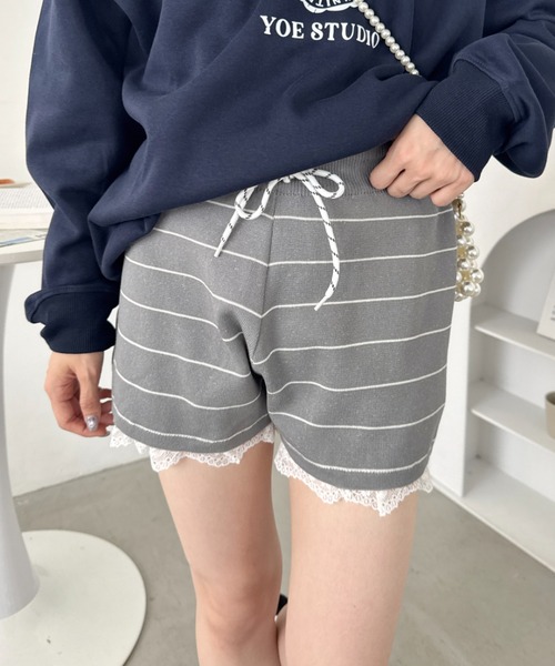 セール】裾レースボーダーリブショートパンツ（その他パンツ）｜SOLLON